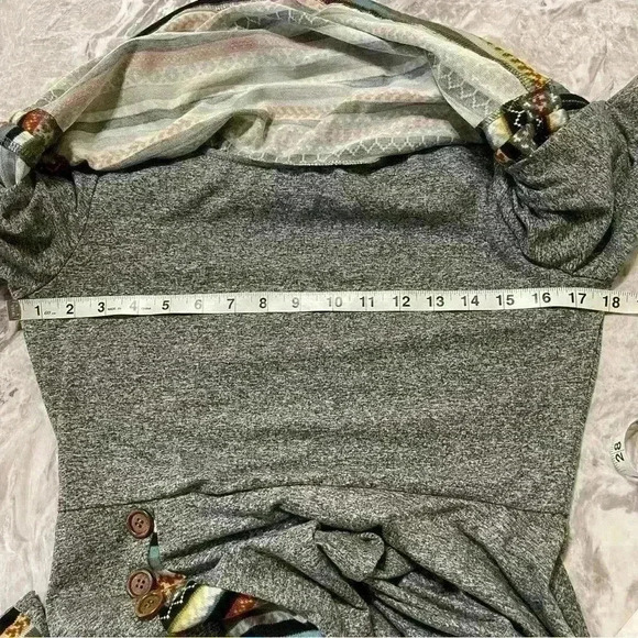 Boho Dress Women's Boat Neck Drawstring Ruched Long Sleeve Geometric size M - Picture 10 of 13